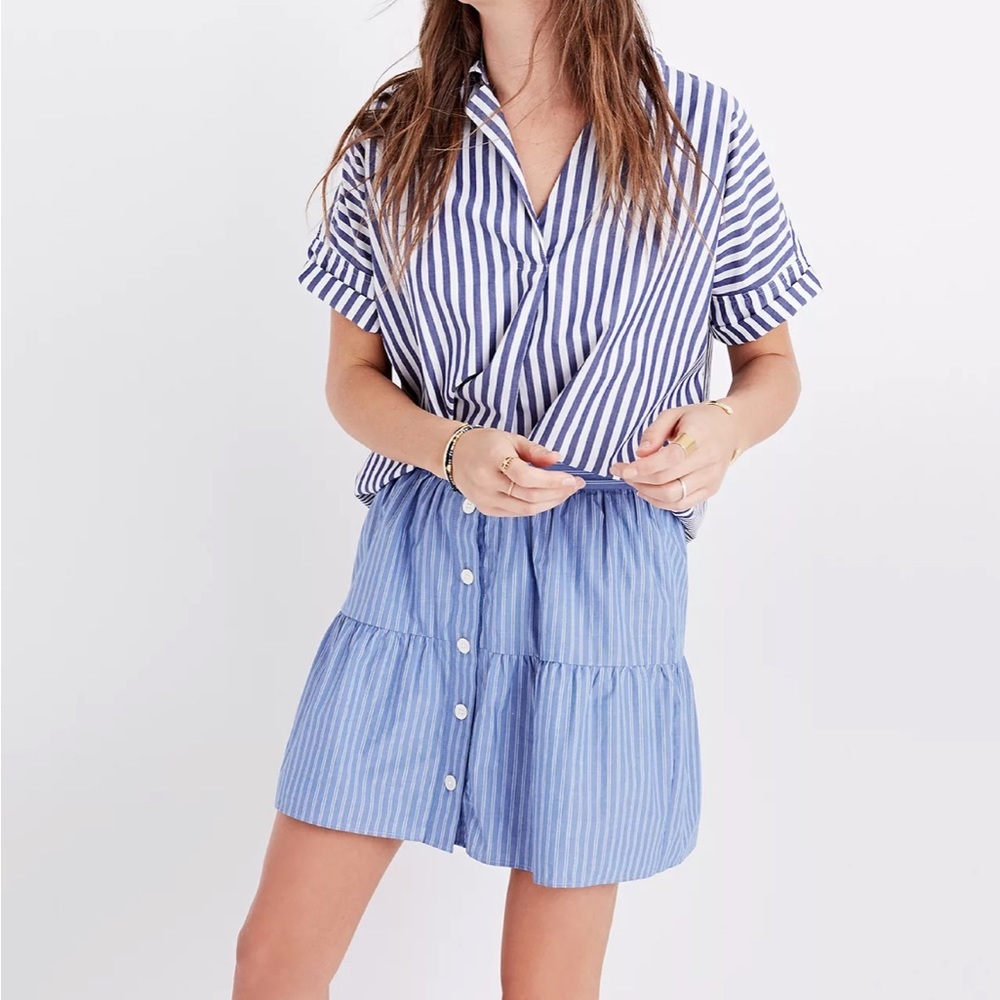 Madewell Blue Striped Bistro Mini Skirt XL NWT
